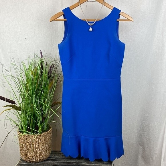 J Crew Blue Sleeveless Fit & Flair Scallop Hem Dress 0 - Picture 2 of 7